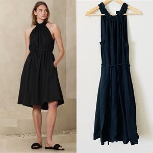 Banana Republic XS black linen blend halter neck knee length dress